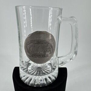 Beer Mug Stein Clear Glass Kent State University Pewter Logo 5.5" Tall Barware